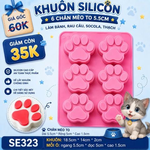 Khuôn silicon 6 chân mèo to 5,5cm ( SE323 ) mẫu 2024