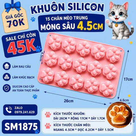 Khuôn silicon 15 chân mèo size trung móng sâu 4,5cm ( SM1875 ) mẫu 2024