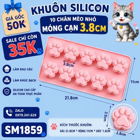 Khuôn silicon 10 chân mèo trung 3,8cm ( SM1859 ) mẫu 2024