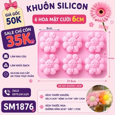 Khuôn silicon 6 hoa mặt cười 6cm ( SM1876 ) mẫu 2024