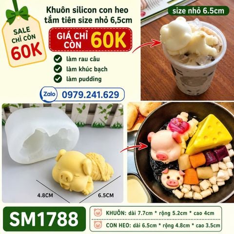 Khuôn silicon con heo nằm tắm tiên 6,5cm ( SM1788 ) mẫu 2024
