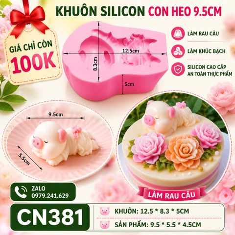 Khuôn silicon làm rau câu con heo nằm ngủ tắm tiên 9,5cm ( CN381 ) 345gr