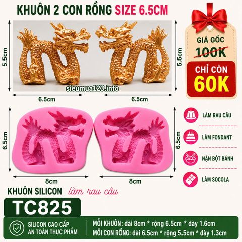 Khuôn silicon làm rau câu 2 con rồng nằm 6cm ( TC825 )