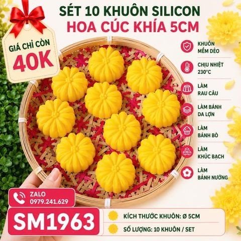 Sét 10 khuôn silicon hoa cúc khía 5cm ( SM1963 ) mẫu 2024