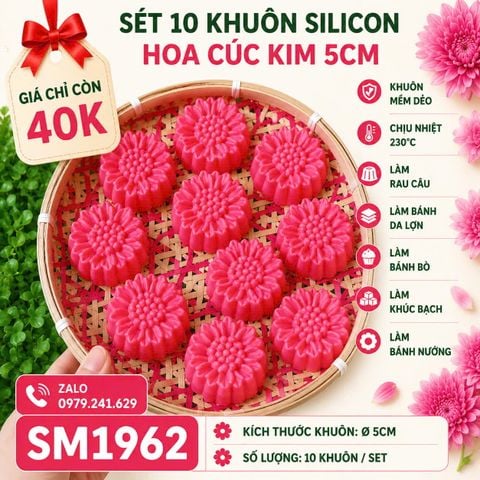 Sét 10 khuôn silicon hoa cúc kim 5cm ( SM1962 ) mẫu 2024