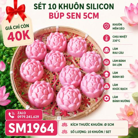 Sét 10 khuôn silicon búp sen 5cm ( SM1964 ) mẫu 2024