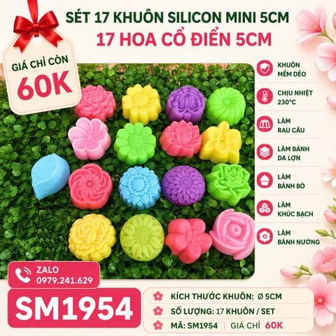 Sét 17 khuôn silicon hoa cổ điển 5cm ( gồm 17 kiểu hoa khác nhau ) ( SM1954 ) mẫu 2024