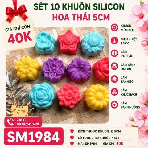 Sét 10 khuôn silicon hoa thái 5cm ( gồm 10 kiểu hoa khác nhau ) ( SM1984 ) mẫu 2024 - SET A