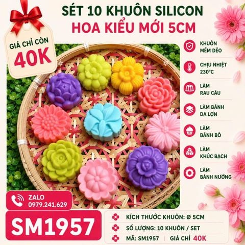 Sét 10 khuôn silicon hoa kiểu mới 5cm ( gồm 10 kiểu hoa khác nhau ) ( SM1957 ) mẫu 2024 - sét B