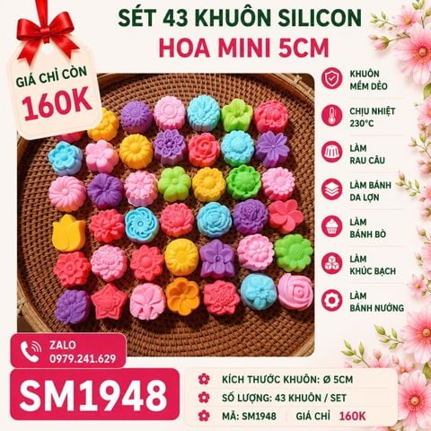 Sét 43 khuôn silicon hoa đủ loại 5cm ( gồm 43 kiểu hoa khác nhau ) ( SM1948 ) - sét F
