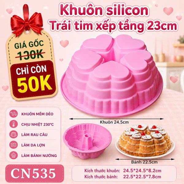 Khuôn silicon làm rau câu 5 trái tim xếp tầng 23cm ( CN535 )