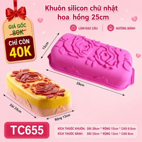 Khuôn silicon chữ nhật hoa hồng bo 25cm ( TC655 ) CÒN 2 CÁI