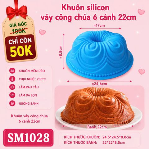 Khuôn silicon làm bánh rau câu váy công chúa 6 cánh xòe 22cm ( SM1028 )