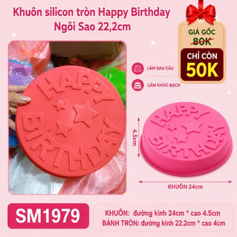 Khuôn silicon làm bánh tròn Happy Birthday Ngôi Sao 22,2cm ( SM1979 ) CÒN 3 CÁI