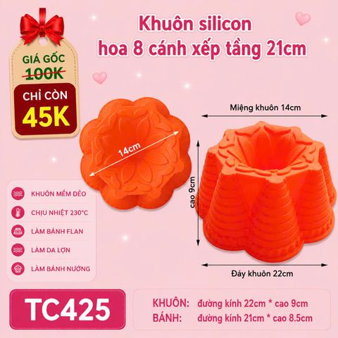 Khuôn silicon hoa 8 cánh xếp tầng 21cm ( TC425 ) CÒN NHIỀU