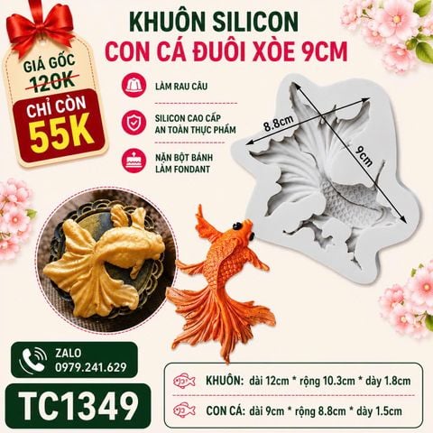 Khuôn silicon làm bánh trung thu Con Cá Đuôi Xòe 9cm ( TC1349 )
