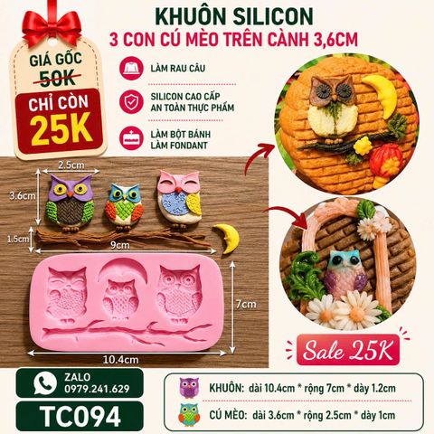 Khuôn silicon làm bánh trung thu 3 con cú mèo 3,6cm ( TC094 )