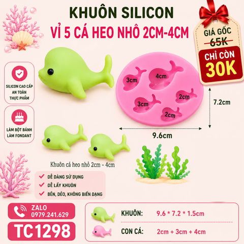Khuôn silicon 5 con cá heo nhỏ 2cm - 4cm ( TC1298 )
