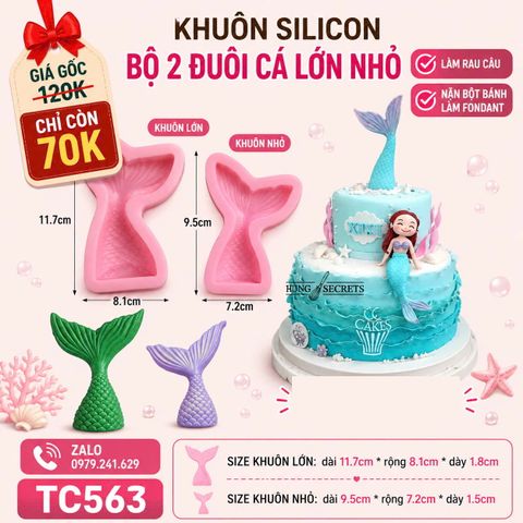 Khuôn silicon bộ 2 đuôi cá lớn 10cm và nhỏ 8,5cm ( TC563 )