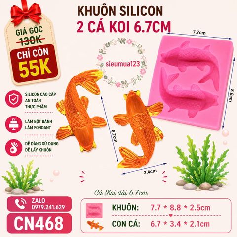 Khuôn silicon làm rau câu 2 con cá Koi 6,7cm ( CN468 )