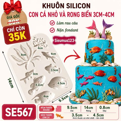 Khuôn silicon con cá nhỏ và rong biển 3cm-4cm ( SE567 )