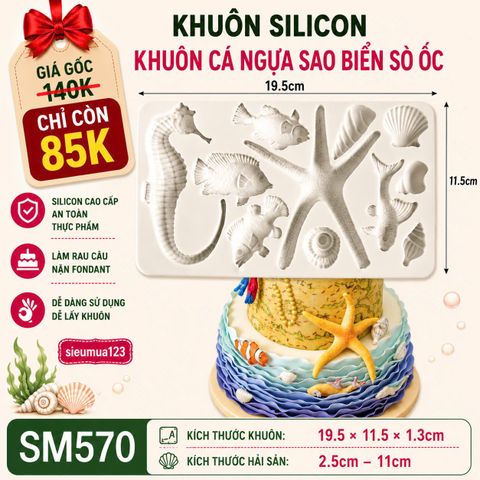 Khuôn silicon ốp viền con cá ngựa sao biển sò ốc ( SM570 )