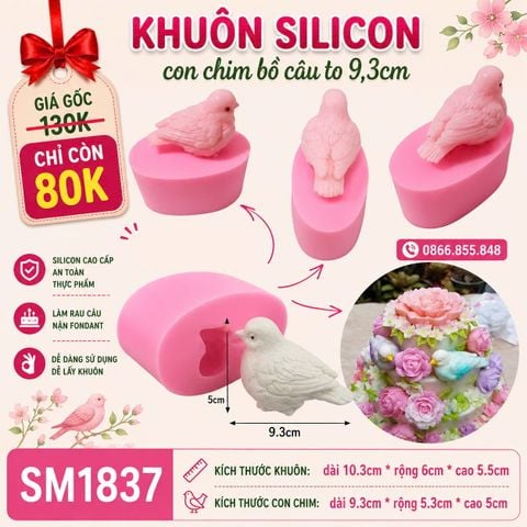 Khuôn silicon con chim bồ câu to 9,3cm ( SM1837 ) mẫu 2024