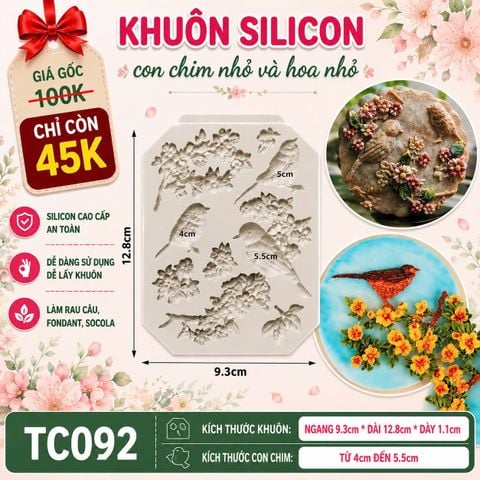 Khuôn silicon fondant con chim và cành hoa nhỏ ( TC092 )
