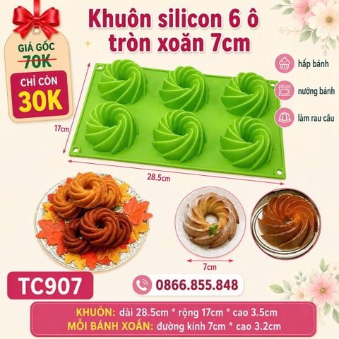 Khuôn silicon 6 ô tròn xoắn 7cm ( TC907 ) còn nhiều