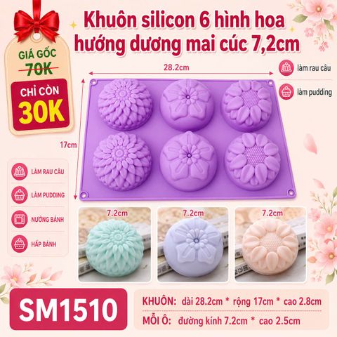Khuôn silicon 6 hình hoa hướng dương mai cúc 7,2cm ( SM1510 )