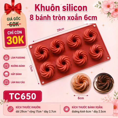 Khuôn silicon 8 bánh tròn xoắn 6cm ( TC650 ) CÒN 5