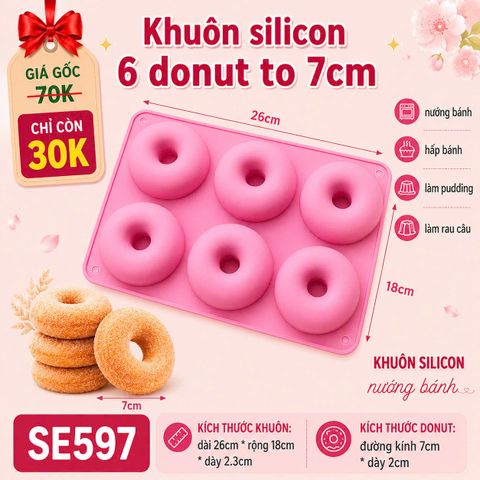 Khuôn silicon 6 bánh donut 7cm ( SE597 ) còn 2 cái