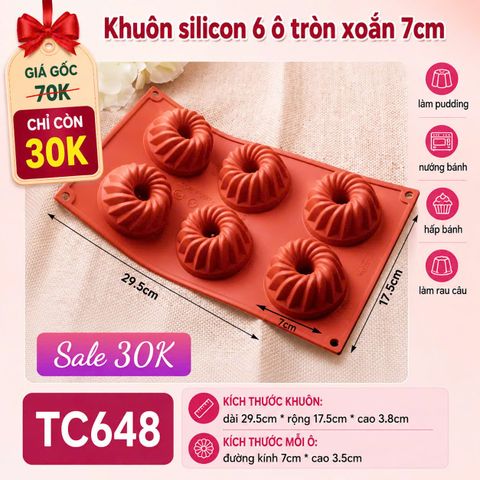 Khuôn silicon 6 ô tròn xoắn 7cm ( TC648 ) còn nhiều