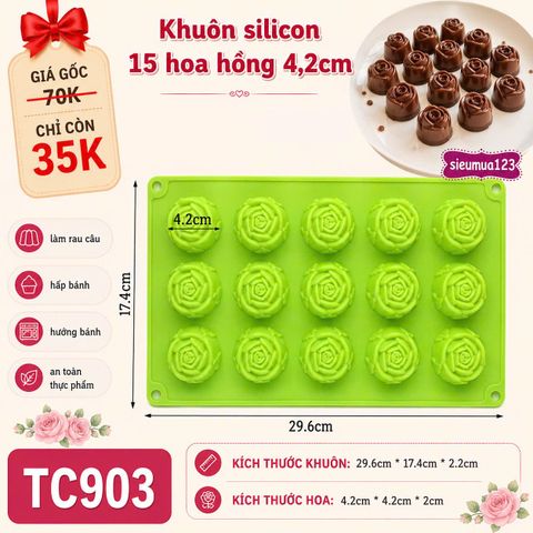 Khuôn nướng bánh silicon 15 hoa hồng 4,2cm ( TC903 ) còn 4 cái