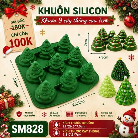 Khuôn silicon 9 cây thông 3D cao 7cm ( SM828 )