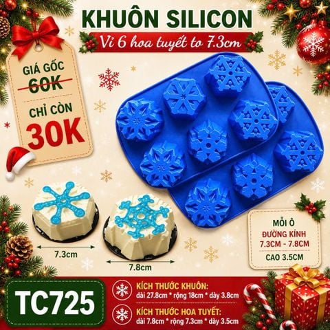 Khuôn silicon 6 hoa tuyết to 7,8cm ( TC725 ) CÒN NHIỀU