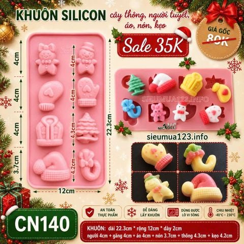 Khuôn silicon găng tay áo khoác nón len Noel 4cm ( CN140 ) còn ít