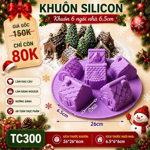 Khuôn silicon hình 6 ngôi nhà 6,5cm ( TC300 )