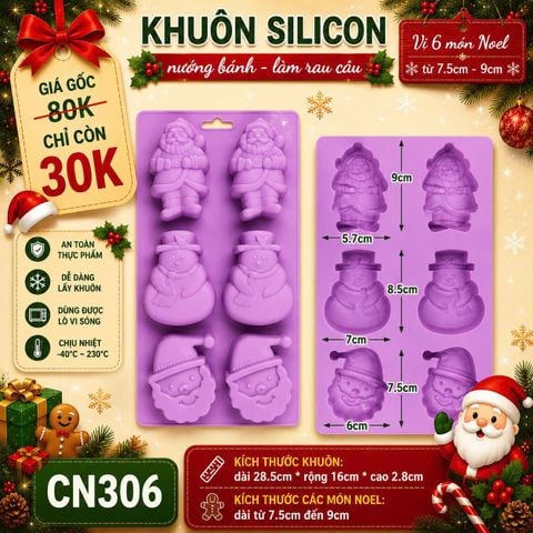 Khuôn silicon 6 ông già Noel và người tuyết to 7,5cm - 9cm ( CN306 )