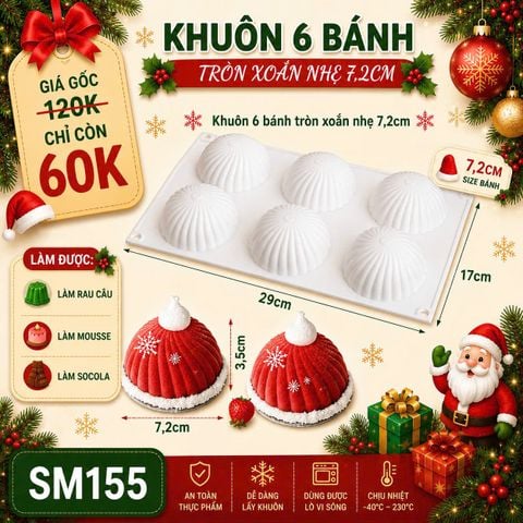 Khuôn bánh mousse : Khuôn 6 bán cầu xoắn nhẹ 7,2cm ( SM155 ) CÒN 5 CÁI
