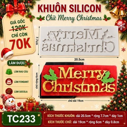 Khuôn silicon chữ Merry Christmas 19cm ( TC233 )