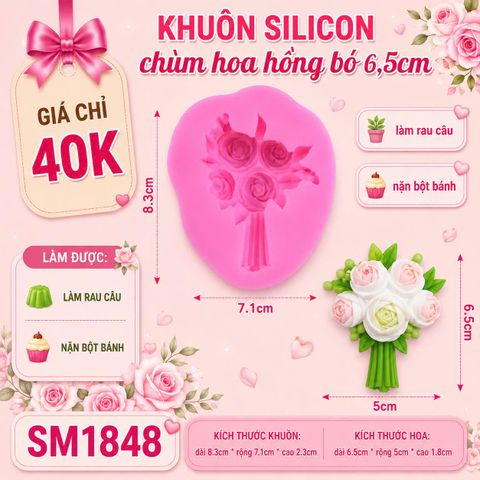 Khuôn silicon chùm hoa hồng bó 6,5cm ( SM1848 )