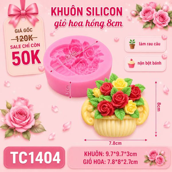 Khuôn Silicon Giỏ Hoa Hồng 8cm ( TC1404 ) làm rau câu