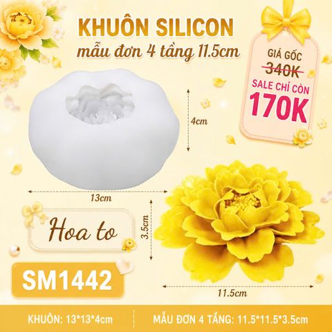 Khuôn silicon làm rau câu hoa mẫu đơn 4 tầng 11,5cm ( SM1442 )