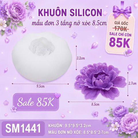 Khuôn silicon làm rau câu hoa mẫu đơn 3 tầng nở xòe 8,5cm ( SM1441 ) CÒN 1 CÁI