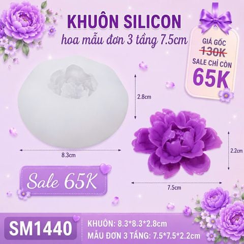 Khuôn silicon làm rau câu hoa mẫu đơn 3 tầng 7,5cm ( SM1440 )