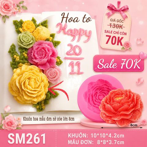 Khuôn rau câu silicon hoa mẫu đơn nở xòe lớn 8cm ( SM261 )