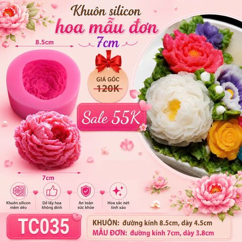 Khuôn silicon Hoa Mẫu Đơn Nở Xòe Lớn 7cm ( TC035 )