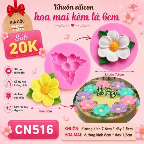 Khuôn silicon hoa mai kèm lá 6cm ( CN516 )