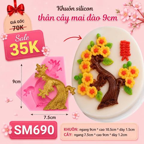 Khuôn silicon làm rau câu thân cây mai đào 9cm ( SM690 )
